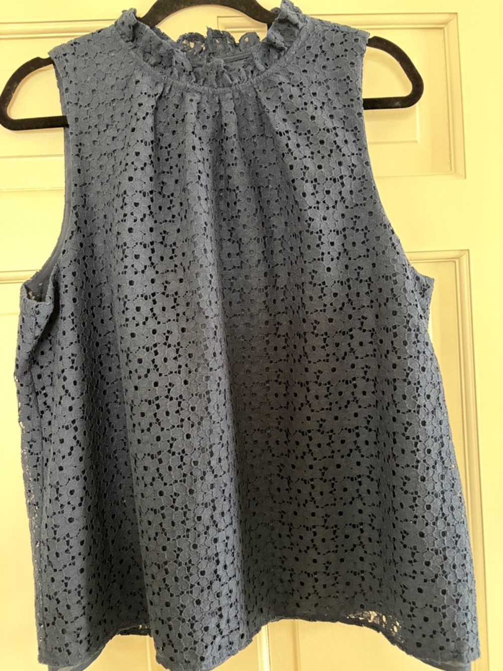 Ann Taylor Sleeveless Navy Lace Eyelet Top Size L